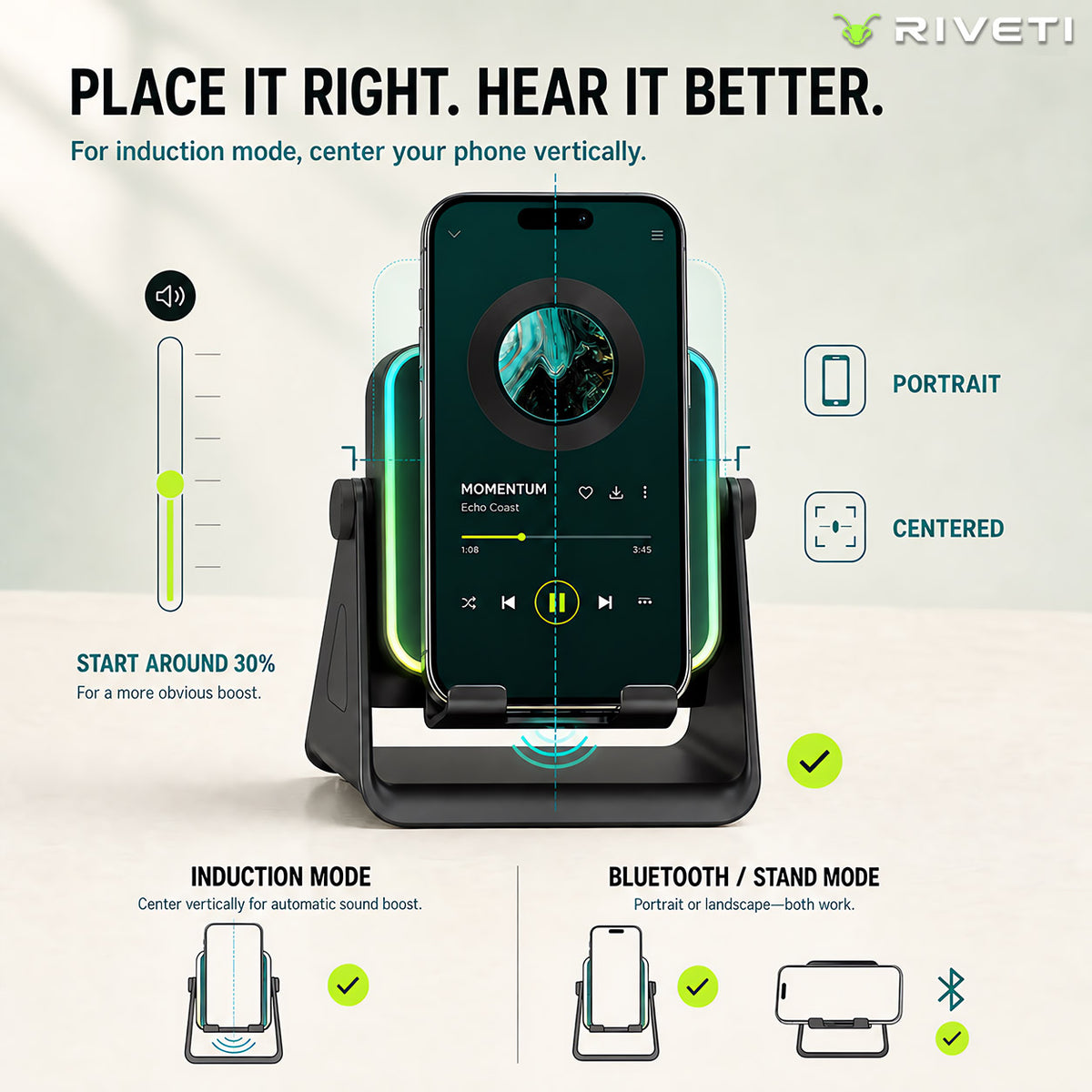 RIVETI Place-and-Play Induction Speaker Stand