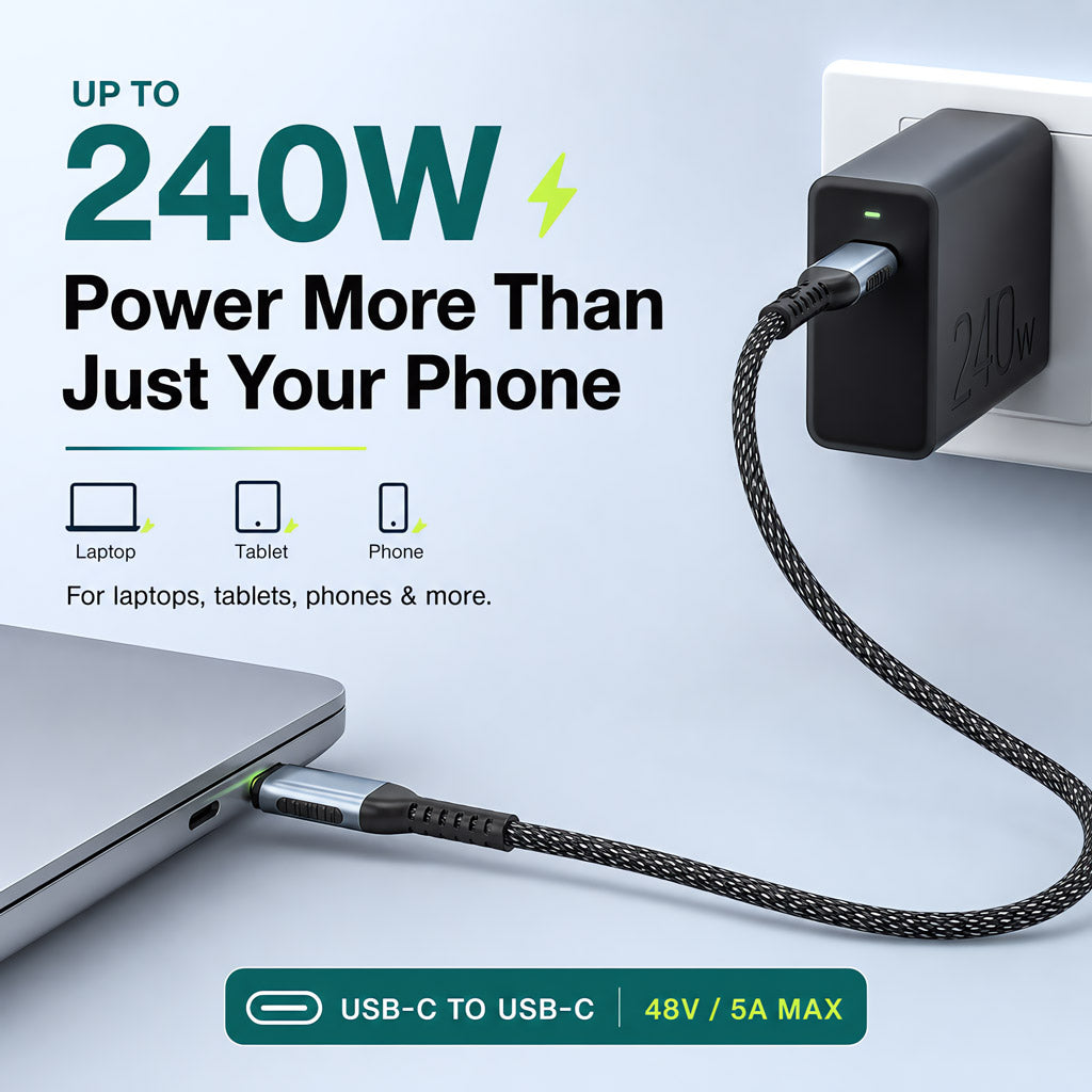 RIVETI 240W Braided USB-C to USB-C Cable
