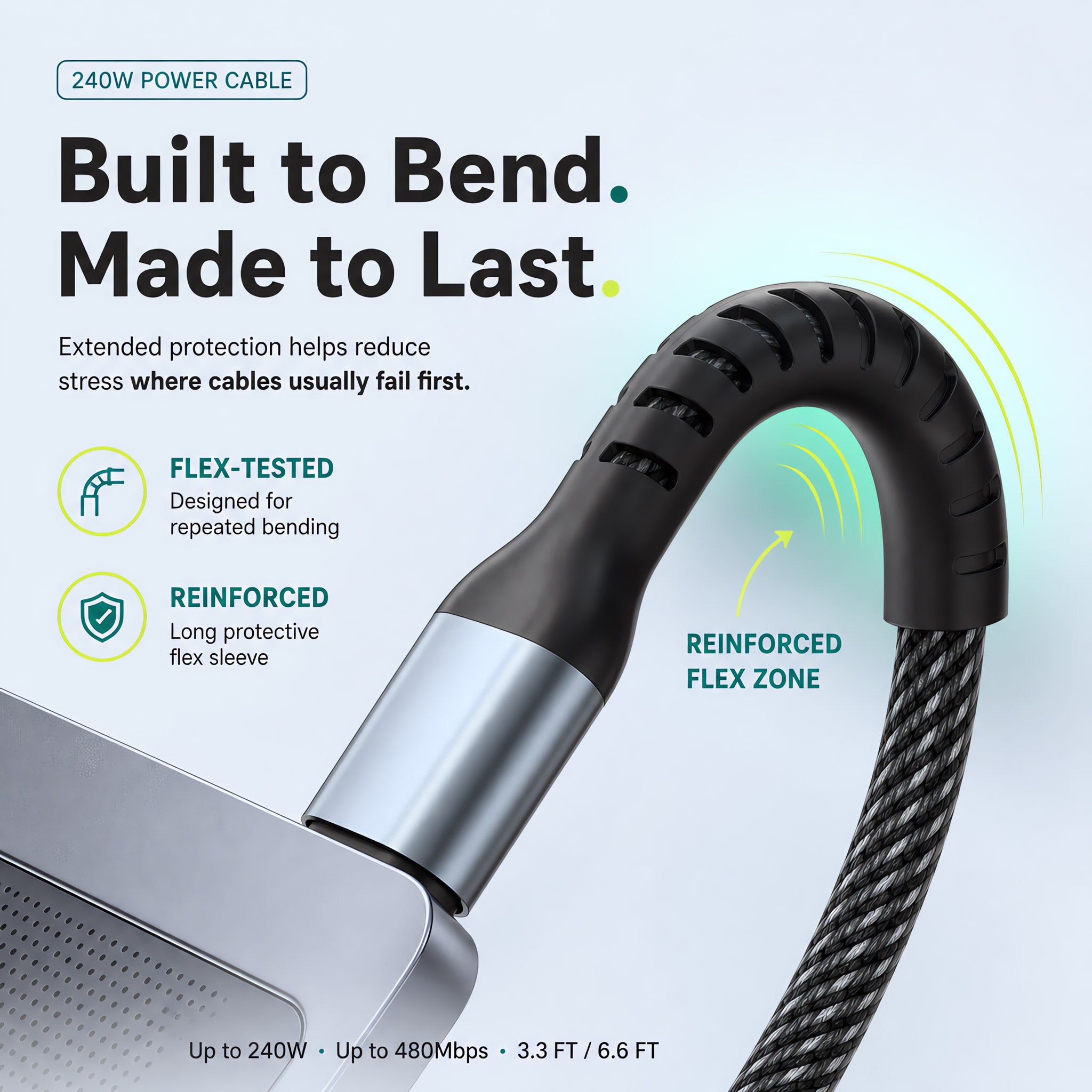 RIVETI 240W Braided USB-C to USB-C Cable