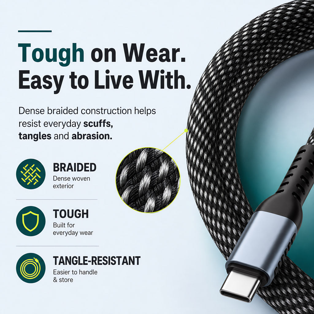 RIVETI 240W Braided USB-C to USB-C Cable
