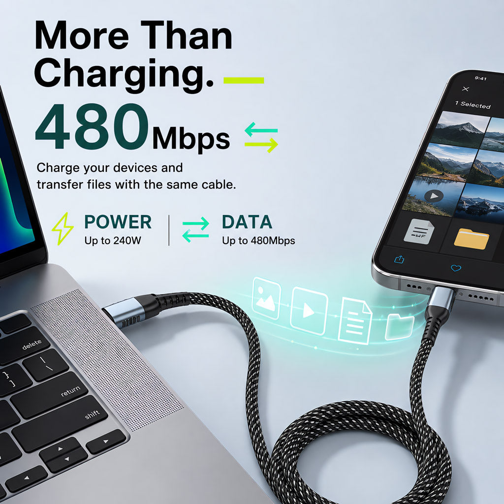 RIVETI 240W Braided USB-C to USB-C Cable